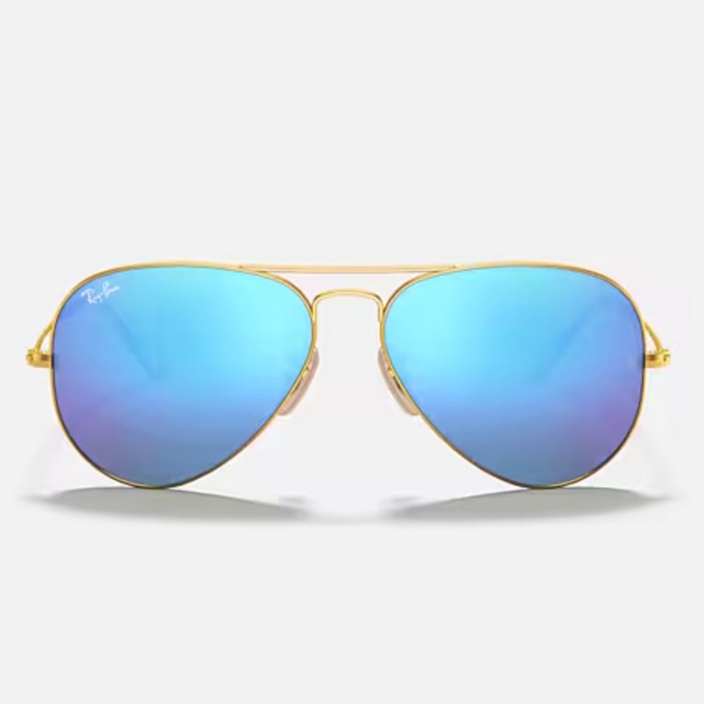 Ray-Ban Gold Aviator Pilot Sunglasses with Blue Flash Mirrored Lenses Polarized